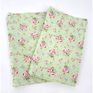 2 Laura Ashley Madeline Pocket Valance Soft Green Pink Roses 84” X 16” Shabby